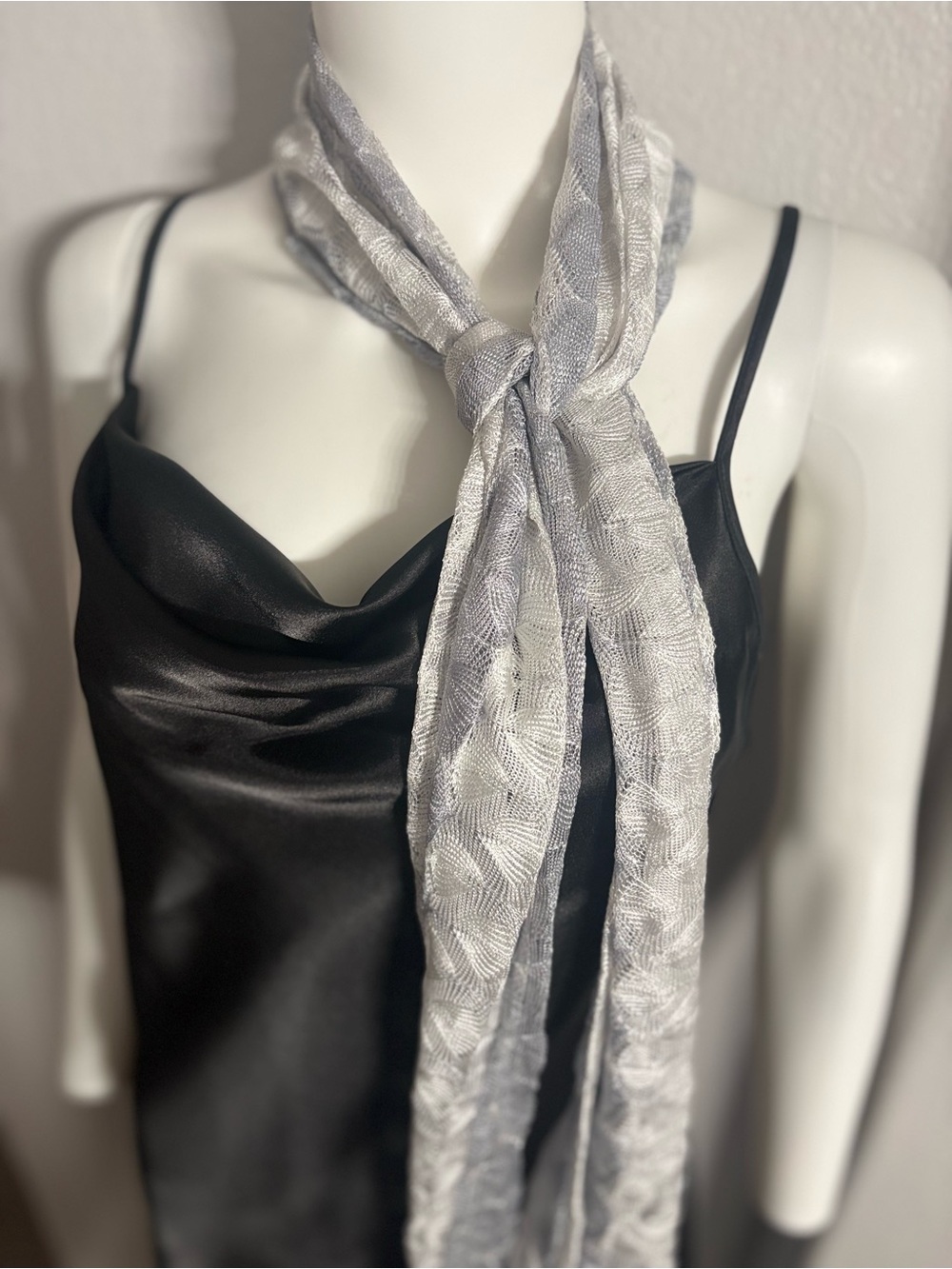 Light Gray Sheer Patterned Scarf - Women's Elegant Wrap